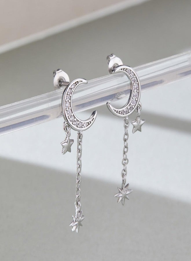 Jacruces Moon And Star Earrings for Women Sterling Silver Post Stud Earring Hypoallergenic Dangle Earrings With Star Drop Women Gifts - Image 4